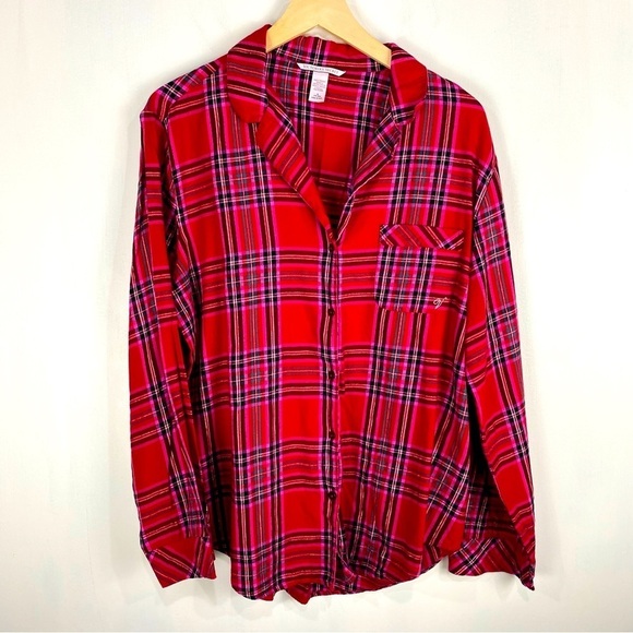 Victoria's Secret Plaid Button‎ Up Down Flannel Pajama Sleep Shirt Top Medium - Picture 1 of 5